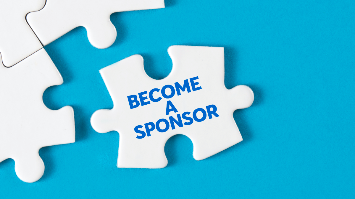 White puzzle piece with text saying become a sponsor