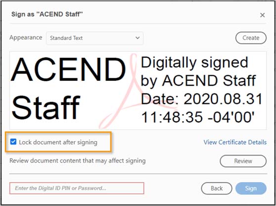 Digital Signature by ACEND Staff Example