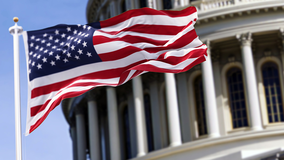 Public Policy Priorities photo of U.S. flag waving in front of Capitol Building