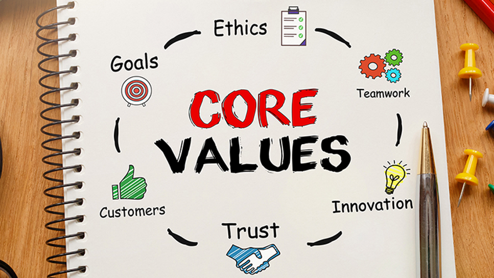 Notebook with the words "core values" written on cover