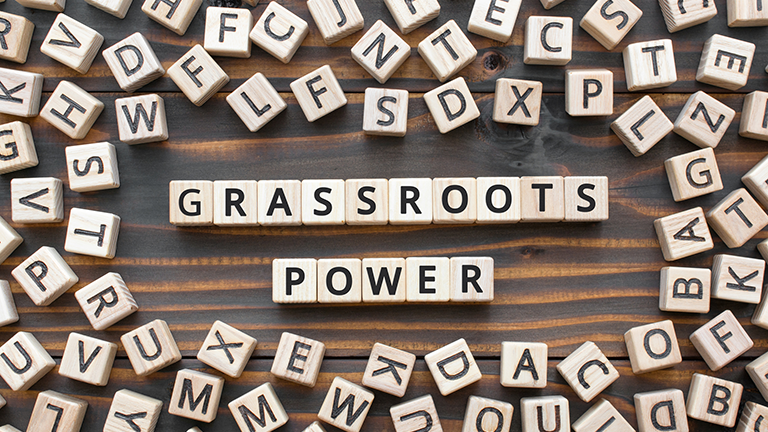 blocks spelling "grassroots power"