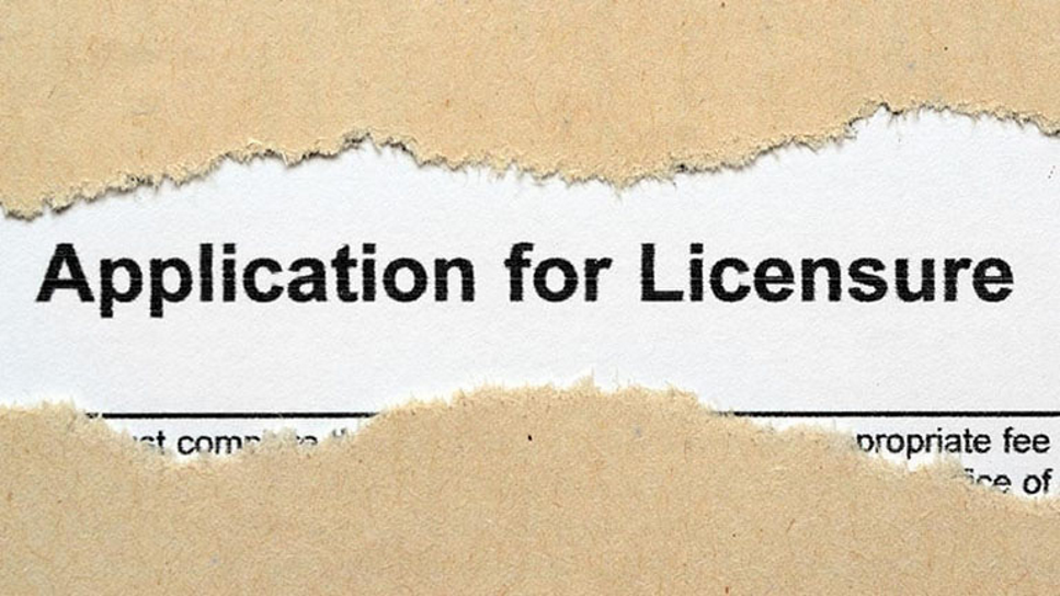 Photo of paper with the words "Application for Licensure" on it