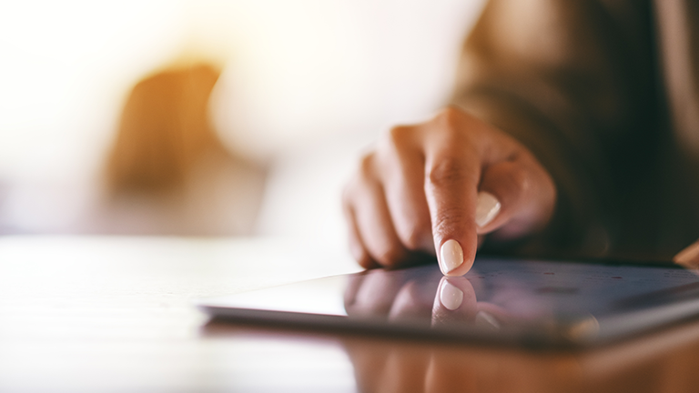 working on a mobile tablet