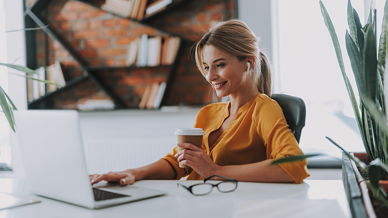 watching a webinar at computer