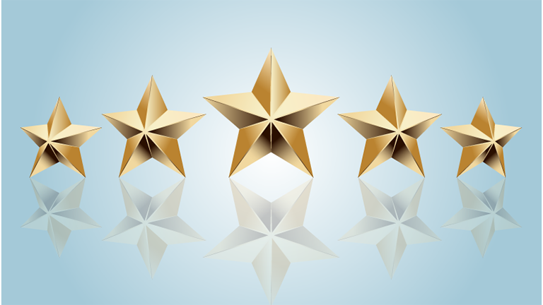 five gold stars in a row