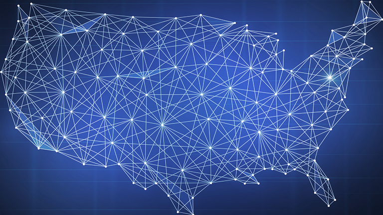 Map of the United States with points of lights in place of cities.