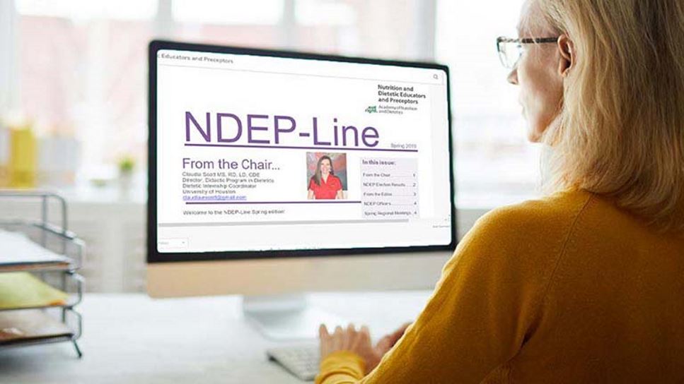Educator reading NDEP newsletter on computer