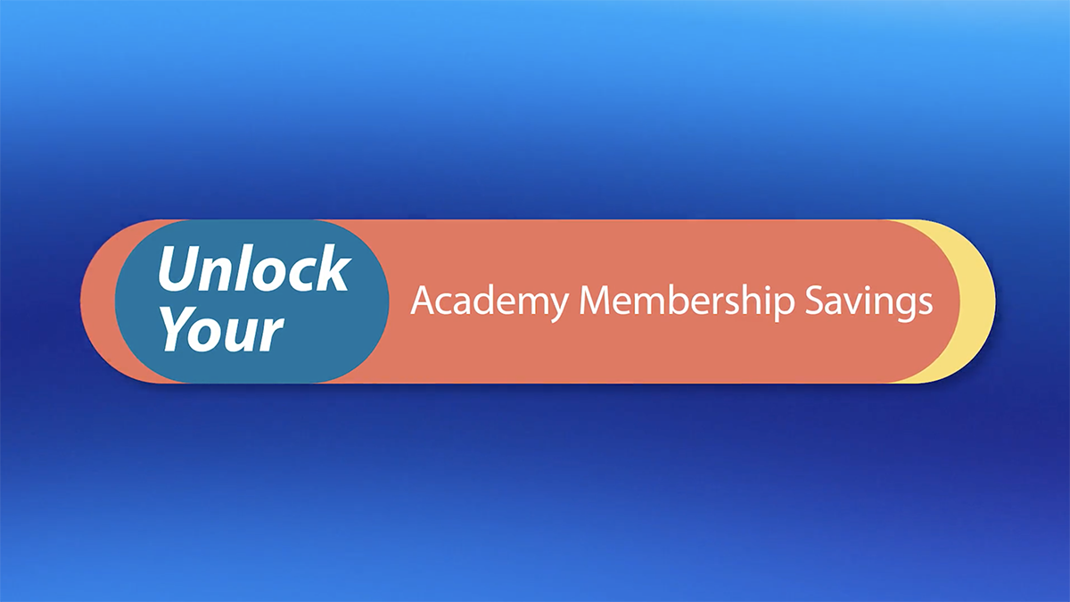 Decorative graphic that reads "unlock your Academy membership savings"
