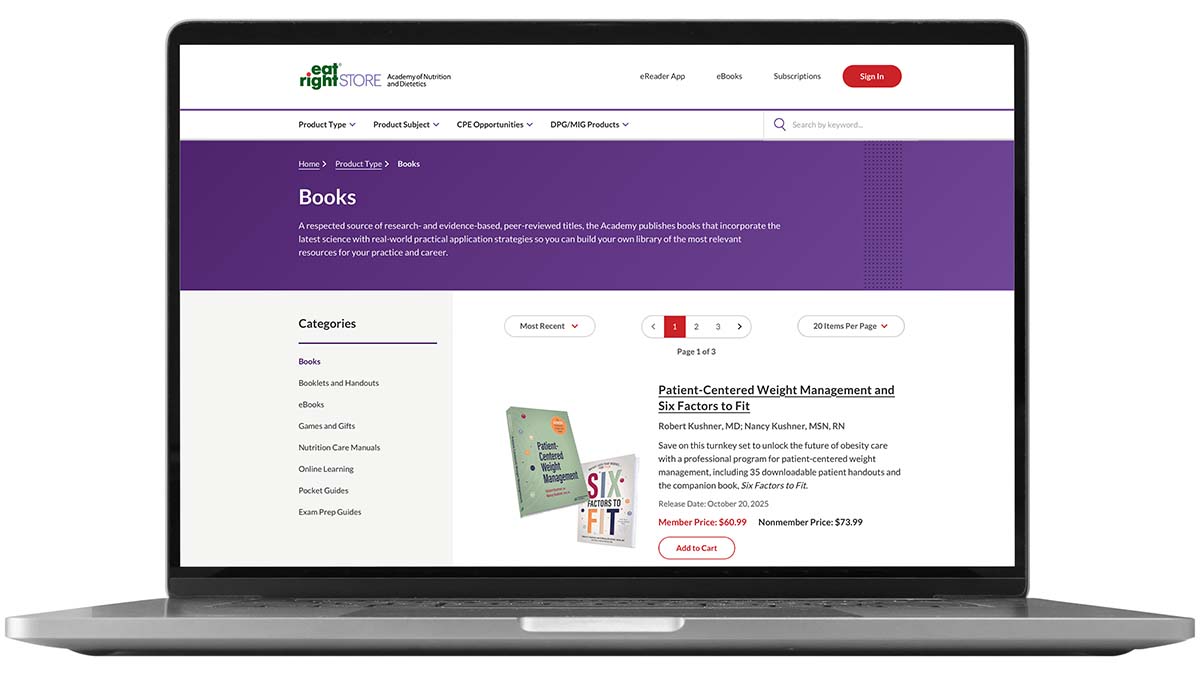 eatrightSTORE Books page no a laptop screen