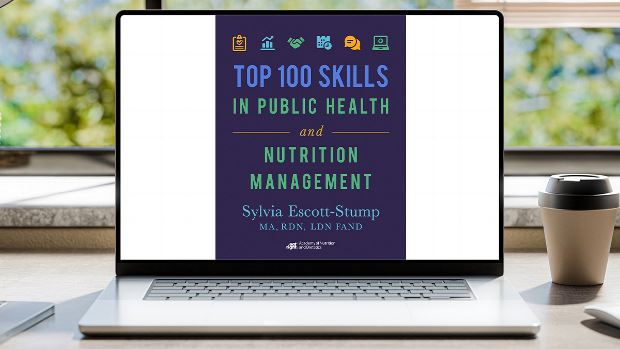 Top 100 Skills in Public Health and Nutrition Management | Open Laptop on a Desk Displaying Image of Book Cover