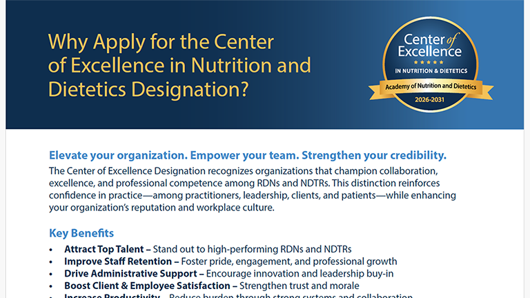 Why Apply for the Center of Excellence in Nutrition and Dietetics Designation?
